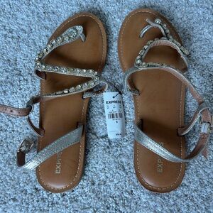 Express Silver Sandals with Studded Straps rhinestone gold 10